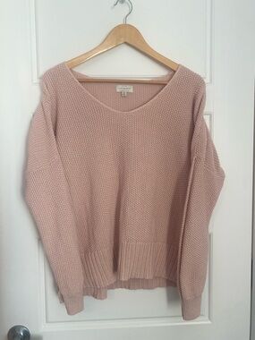 Lucky Brand Size Medium Blush Pink Scoop Neck Chunky Knit Sweater